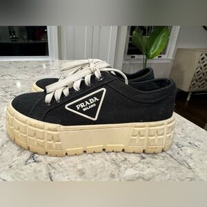 PRADA Gabardine Wheel Platform Re Nylon Sneakers Size 35.5 Or 5.5